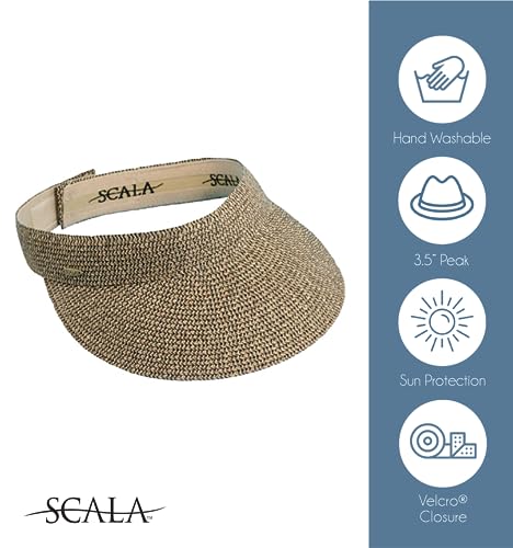 Scala - Sun Visor Hat for Women, Paper Braid, Wide Brim, UV Protection - color: Black