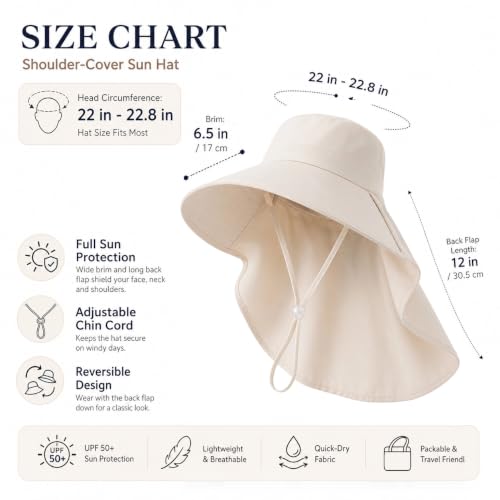 UV-Sun-Protection Wide-Brim-Sun-Hat for Womens - Foldable Sun-Bucket-Hat with Neckflap Summer Outdoor Safari Cap - color: Beige