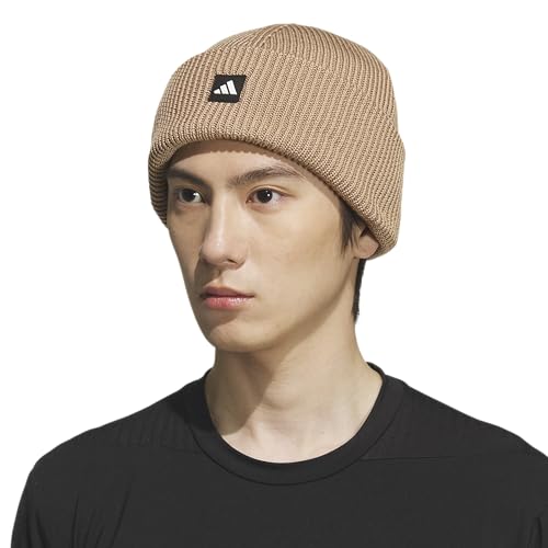 adidas Men's Premium Cuff Fold Beanie - color: Warm Sandstone Beige/Black/White