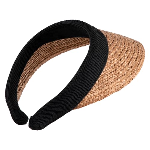 Sewn Braid Wheat Straw Clip on Sun Visor - color: Lt Brown