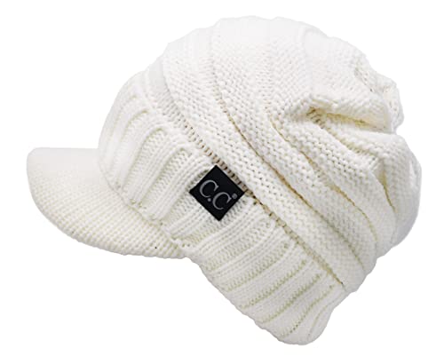 C.C Trendy Warm Oversized Chunky Soft Oversized Ribbed Slouchy Knit Hat with Visor Brim - color: Ivory - Off White