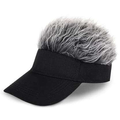 Adjustable Sun Visor Hat with Wig Spiked Hairs Fashion Baseball Golf Cap for Men & Women - color: Black+grey Hair