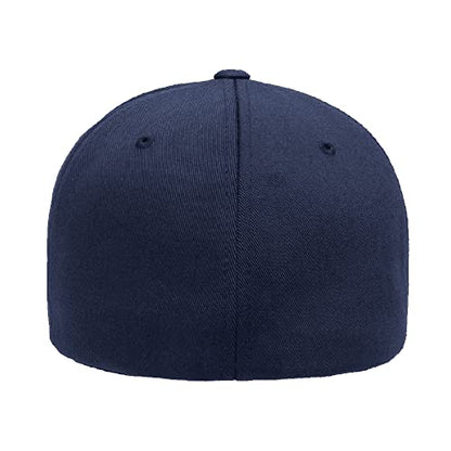 Flexfit Wooly Combed 6-Panel Structured Baseball Cap | Stretch Fitted - color: Navy, size: Small-Medium