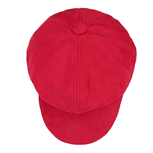 Newsboy Cabbie Baker boy hat Beret Cap for Women Pageboy Visor Paperboy Hat Sailor Fiddler Hat Adjustable - color: Red Tweed