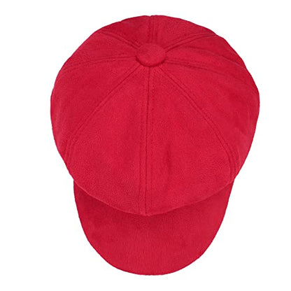 Newsboy Cabbie Baker boy hat Beret Cap for Women Pageboy Visor Paperboy Hat Sailor Fiddler Hat Adjustable - color: Red Tweed