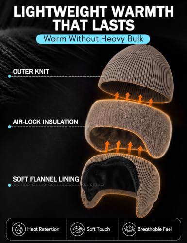 Durio Winter Beanie Hat with Earflap Windproof Knitted Cap - color: Khaki