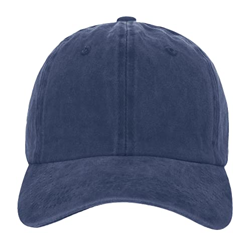 TOPTIE Washed Cotton Dad Baseball Cap - Low Profile Adjustable Hat - color: Navy Blue