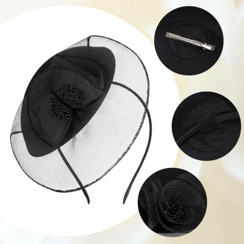 Fascinator Hat for Women Tea Party Pillbox Hats for Cocktail Dresses - color: Black