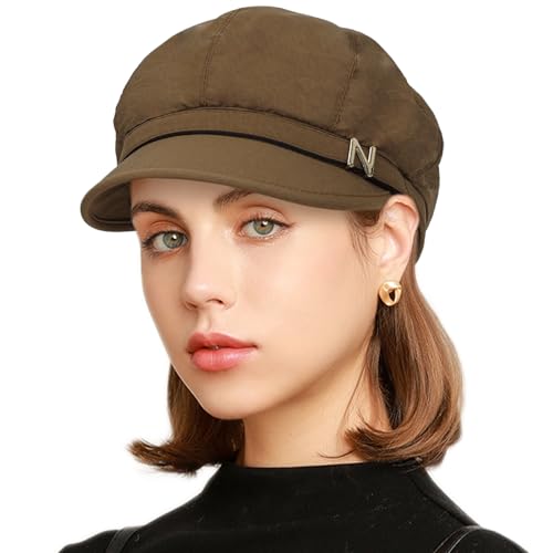 Women Retro Classic Visor Newsboy Cabbie Cap Beret Hats with Flower Buckle for Woman Ladies - color: 10coffee