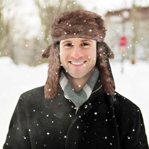 SATINIOR 1 Pcs Unisex Trapper Hat with Chin Strap Earflaps Hat - color: Dark Green