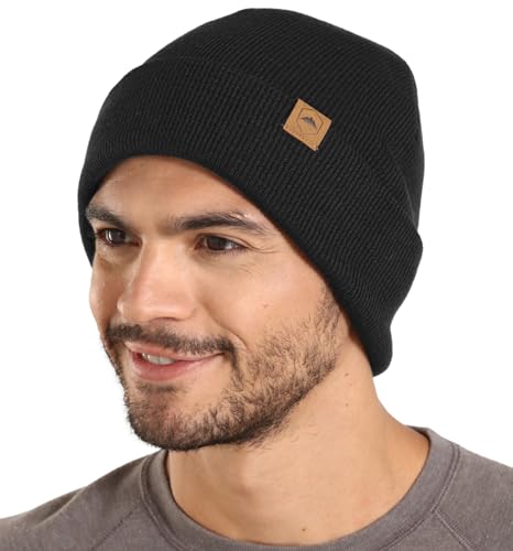 Tough Headwear Merino Wool Beanie - Moisture Wicking Winter Hats for Women - Stretchy Mens Beanie - Breathable Wool Hat - color: Black