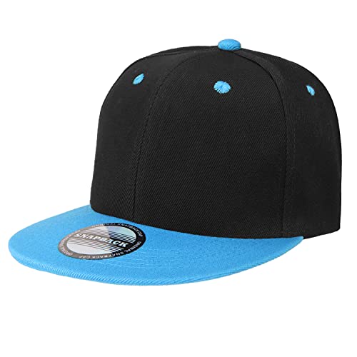 Falari Wholesale 12 Pack Snapback Hat Cap Hip Hop Style Flat Bill Blank Solid Color Adjustable Size - color: 12-pack Black/Turquoise