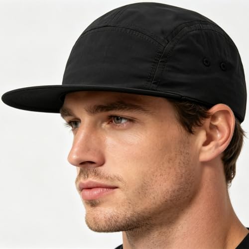 COOLSOME 5 Panels Hat Basic Daily Wear Breathable Quick Dry Cap - color: Black+khaki/M Size