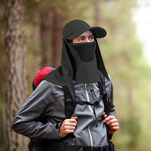 CRISTGEE Foldable Sun Cap, Fishing Hats, UPF 50+ Protection Caps with Face Mask Neck Flap - color: Army Green