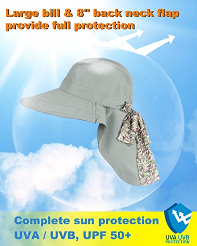 Tirrina Women's Sun Hat Wide Brim, UV Protection Sun Hats for Women - color: Grey W/ Floral Ribbon