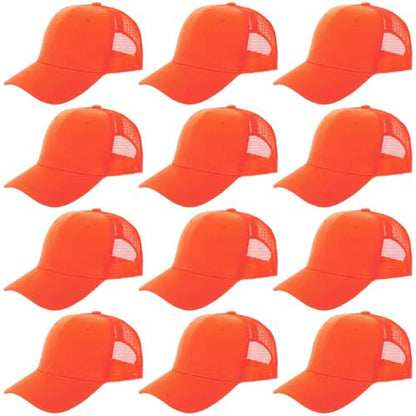 ZH 12 Pack Mesh Trucker Hats, Bulk Baseball Caps for Men and Women, Trucker Cap Wholesale - color: Orange