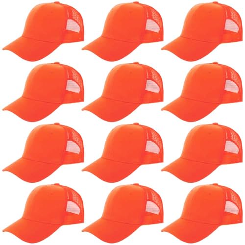 ZH 12 Pack Mesh Trucker Hats, Bulk Baseball Caps for Men and Women, Trucker Cap Wholesale - color: Orange