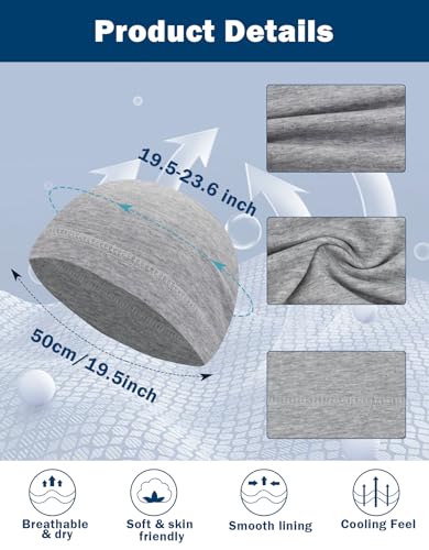 Cotton Skull Caps Lightweight Summer Beanie Hat Thin Sleep Sleeping Hats Chemo Caps Running Helmet Liner - color: Black & Grey