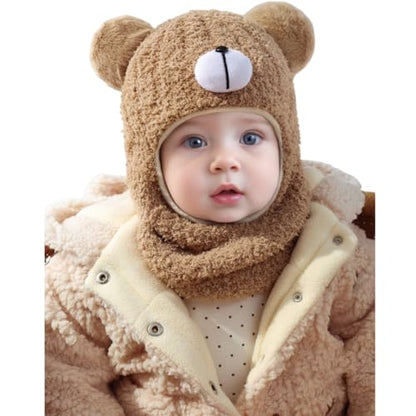 Baby Boys Knit Hat Winter Toddler Girls Balaclava Cute Animals Ear Hat Soft Fleece Lining Cap 6M-24M - color: Khaki-bear