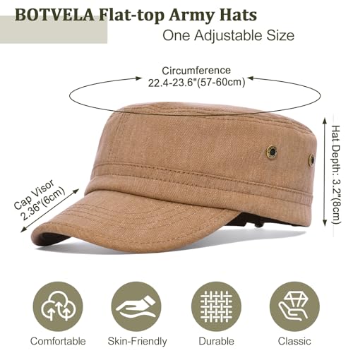 BOTVELA Men Women Cotton Cadet Army Cap Military Flat Hat - color: Brown