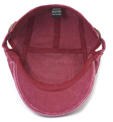Initlove Mens Newsboy Cap Washed Beret Ivy Hat Flat Hats for Cabbie Driving - color: Black + Wine Red