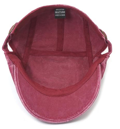 Initlove Mens Newsboy Cap Washed Beret Ivy Hat Flat Hats for Cabbie Driving - color: Black + Wine Red