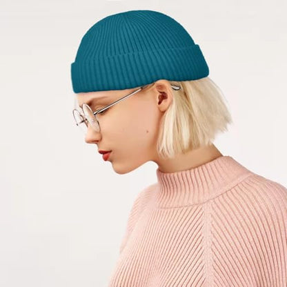 ROYBENS Swag Wool Knit Cuff Short Fisherman Beanie for Men Women Winter Hat - color: 1pcs-azure Blue