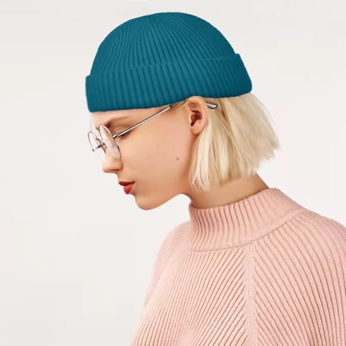 ROYBENS Swag Wool Knit Cuff Short Fisherman Beanie for Men Women Winter Hat - color: 1pcs-azure Blue