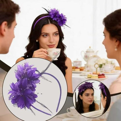 Fascinators for Women Ribbon Feather Tea Party Headwear - color: Purple