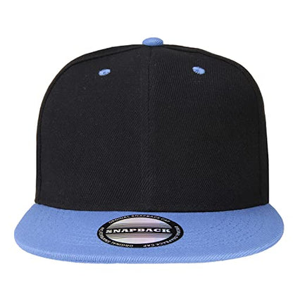 Falari Wholesale 12 Pack Snapback Hat Cap Hip Hop Style Flat Bill Blank Solid Color Adjustable Size - color: 12-pack Black/Sky Blue