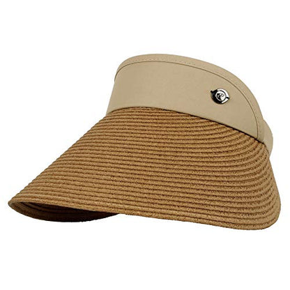 WITHMOONS Womens Summer Sun Hat Braid Clip On Visor Beach Cap SLV1281 - color: Beige