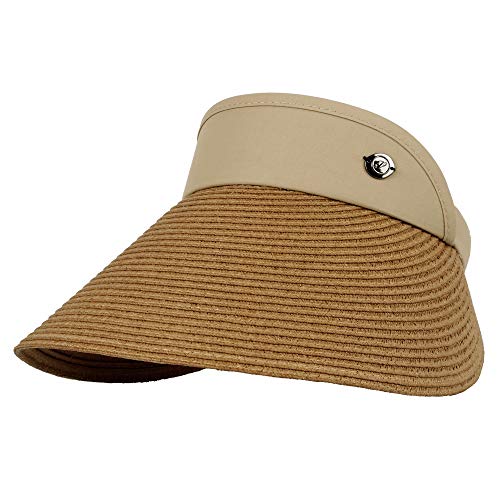 WITHMOONS Womens Summer Sun Hat Braid Clip On Visor Beach Cap SLV1281 - color: Beige
