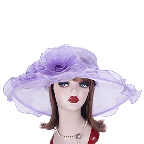 Lawliet Womens Dressy Wide Brim Church Wedding Occasion Sun Hat A613 - color: Light Purple