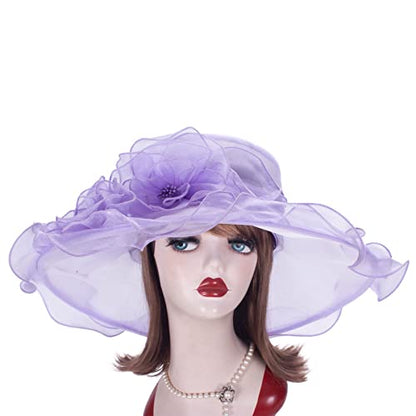 Lawliet Womens Dressy Wide Brim Church Wedding Occasion Sun Hat A613 - color: Light Purple