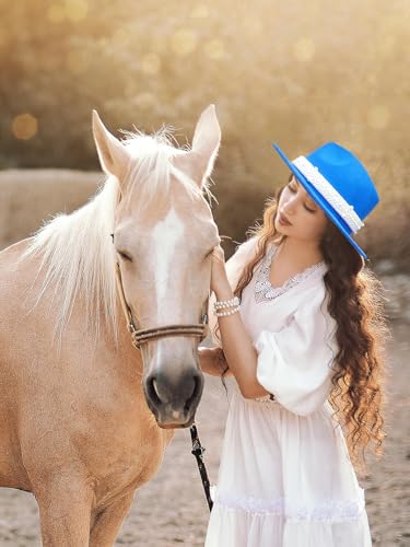 Felt Panama Hats Classic Wide Brim Fedoras Dress Hat - color: Royal Blue