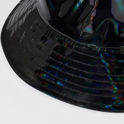 MILAKOO Rave Hologram Metallic Bucket Hat Reversible Cap Reflective Waterproof Rain Fisherman Hat - color: A: Black