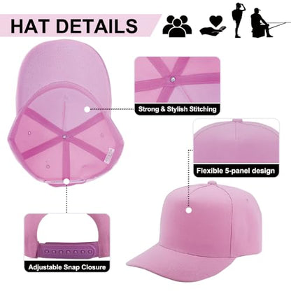 12 Pack Seamless Baseball Caps Wholesale Bulk - No Center Seam, DIY Friendly, Adjustable Breathable Lightweight for Men Women - color: Pink