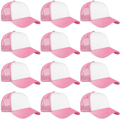 Falari 12 Pack Bulk Wholesale Mesh Trucker Hats 5 Panel and 6 Panel Baseball Caps for Men and Women - color: 5 Panel - Pink