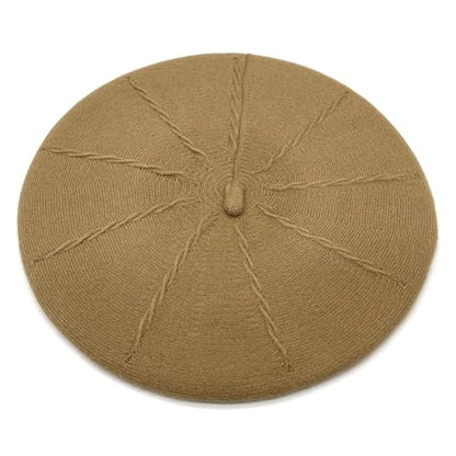 Women's Knitted Beret, French Style Double Layer Winter Autumn Warm and Soft Beanie Hat Cap - color: Camel