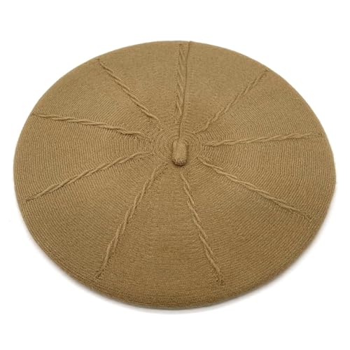 Women's Knitted Beret, French Style Double Layer Winter Autumn Warm and Soft Beanie Hat Cap - color: Camel
