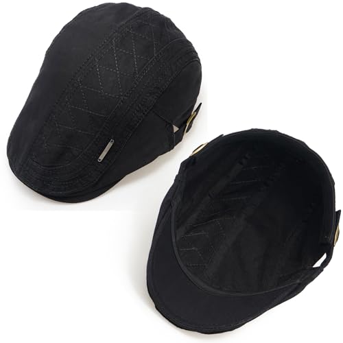 Initlove Mens Newsboy Cap Cotton Ivy Hat Beret Hats for Driving - color: A Black
