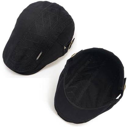 Initlove Mens Newsboy Cap Cotton Ivy Hat Beret Hats for Driving - color: A Black