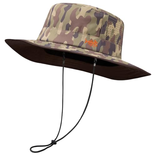 BASSDASH UPF 50+ Water-Resistant Fishing Bucket Hat with Laser Perforated Mesh Adjustable for Men Women Outdoor Hiking - color: Earth Camo