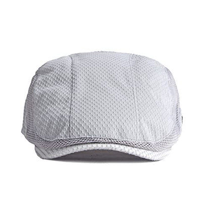 FASHIXD Mens Mesh Flat Caps Light Summer Beret Hat Breathable Newsboy Ivy Cap Cabbie Adjustable - color: White