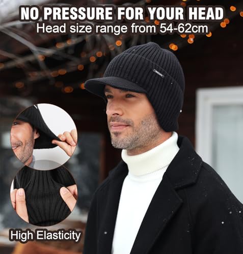 Wmcaps Winter Beanie with Brim & Ear Flaps, Fleece Lined Hat for Men Women - color: Navy Blue