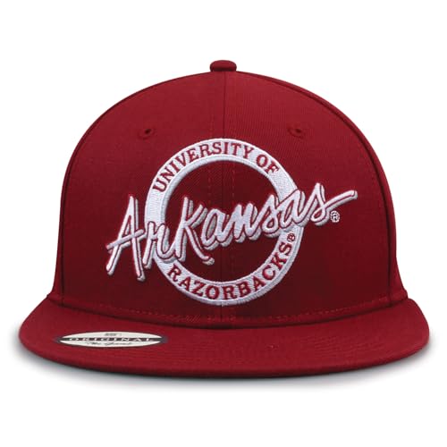 The Game NCAA Licensed, Arkansas Razorbacks Flat Brim Snapback Hat - color: Red/Retro Circle