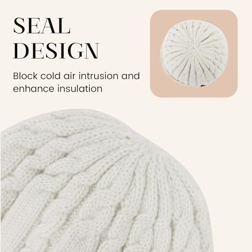 Winter Warm Beanie Hat for Women Men, Thick Cable Knit Cuffed Beanie - color: Cream