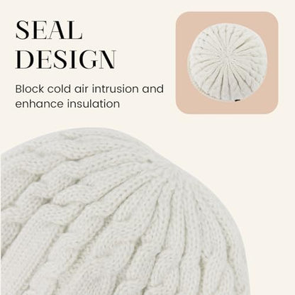 Winter Warm Beanie Hat for Women Men, Thick Cable Knit Cuffed Beanie - color: Cream