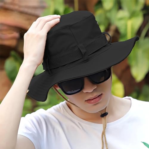 Taeku Sun Hat, Unisex Wide Brim Bucket Hat Sun Protection Cap Breathable Boonie Hat for Fishing Hiking Gardening Safari - color: Black