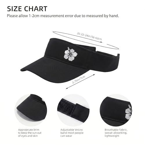 Embroidered Adjustable Sun Visor for Women Men Outdoor Golf Tennis - color: Hibiscus Flower/Black